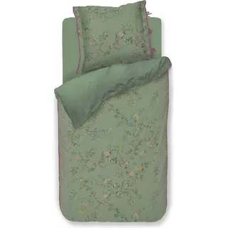 PIP Studio Perkal Bettwäsche 135x200 Bustani Green Blütenzweige grün Wende - Grün