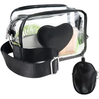 Andiker Transparente Umhängetasche, 2 in 1 Crossbody Bag mit Geldbörse Klein Wasserdichte Durchsichtige Schultertasche Damen für Konzert Party Sportstadion (Black)