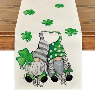 Artoid Mode GNOME Kleeblatt St. Patrick's Day Tischläufer, Saisonnal Frühling Küche Esstisch Dekoration Drinnen Urlaub Party Dekor 40x140 cm