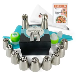 Wenburg Spritzbeutel Set - 38 teilig, Verschiedene Spritzbeutel mit Tüllen für Torten Dekoration inklusive E-Book (Classic)