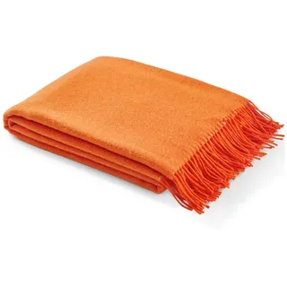 Fynch-Hatton Plaid , Orange , Textil , Uni , 130x170 cm , Fransen, Double face , Heimtextilien, Wohntextilien, Decken, Plaids