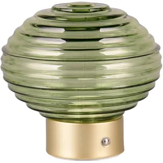 Reality Leuchten LED Akku Tischleuchte Earl R57771115, Metall Messing matt, Glas Grün, inkl. 1.5 Watt LED, 4-fach Touch
