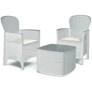 Gartenset mit Kissen, 2 Sesseln und 1 Outdoor-Container-Tisch, Made in Italy, weiße Farbe