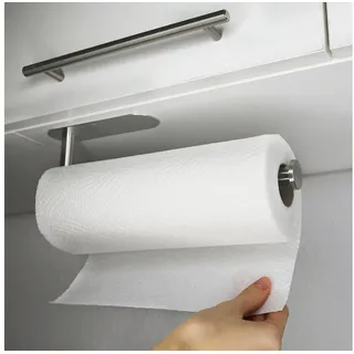 VonBueren Küchenrollenhalter ohne Bohren | Farbe: Silber | Rollenhalter Montage unter dem Schrank oder an der Wand | Halter für Küchenrolle
