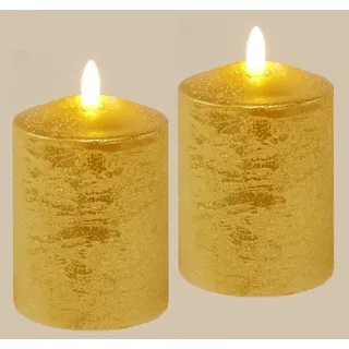 LED Kerzen Echtwachs 2er Set elektrische Kerze LED-Kerze Warmweiß Stimmungslicht Lichter Dekoration Stumpenkerze große Adventskerzen Adventskranz Kranz romantisch Valentinstag, 10x7,5cm, gold