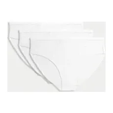 Womens M&S Collection Body SoftTM - 3er-Pack Slips mit hoch ausgeschnittenem Bein - White, White, UK 10 (EU 38)