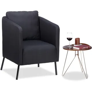Relaxdays Cocktailsessel Vintage, bequemes Rückenkissen, weicher Stoffbezug, Clubsessel, HxBxT: 79 x 60 x 72 cm, schwarz