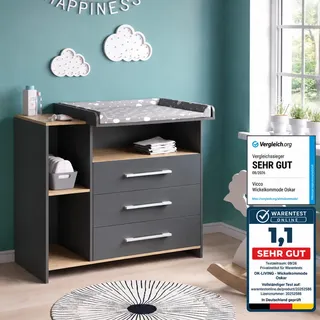 Vicco Wickelkommode Oskar Anthrazit/Sonoma 113 x 100 cm , Anthrazit, Sonoma Eiche , Holzwerkstoff , 7 Fächer , Rechteckig , 113x100x53 cm , Babymöbel & Kindermöbel, Babyzimmer, Wickelkommoden & Zubehör, Wickelkommoden