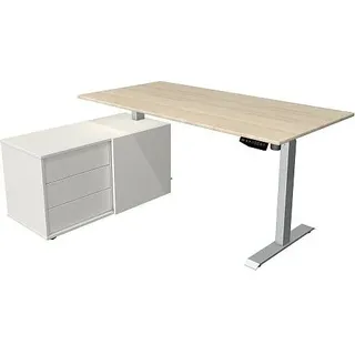 Kerkmann Schreibtisch Sitz- /Stehtisch Move 1 silber mit Sideboard ahorn - Silber