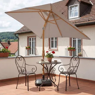 Sekey Rechteckiger Sonnenschirm 200x150 cm Holzoptik, Knickbar, UV-Schutz 50+, Gartenschirm für Balkon und Terrasse, Taupe - Taupe