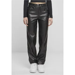 URBAN CLASSICS Ladies Straight Leg Synthetic Leather Pants, Damen Hose aus Kunstleder, Loose Fit Jeans in Schwarz, Größe 27