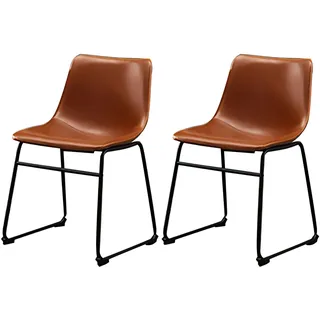 SURFOU Barhocker mit lehne 2er Set, Barstuhl, Küchenhocker mit Metallgestell, Kunstleder, Vintagebraun, Mid-Century-Modern-Stil, 45 cm hoch, Hausbar, Küche, Esszimmer, Einfache Montage