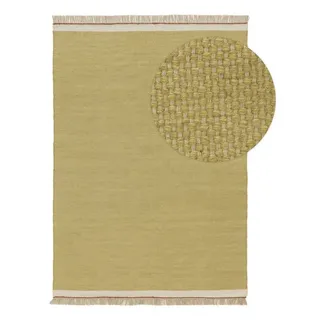 benuta Pop Wollteppich Karla - Grün 160x230 cm - Wolle - Rechteckig & im Style: Fransen, Uni, Natural Living - Pflegeleicht für Wohnzimmer Schlafzimmer