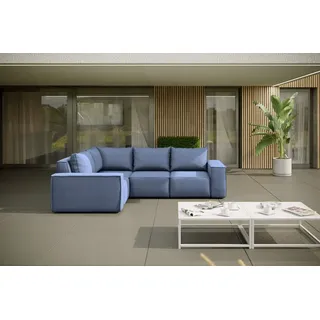 Fun Möbel Garten Ecksofa GARDENT wetterfester Stoff NXL Blau kurzer Schenkel Links