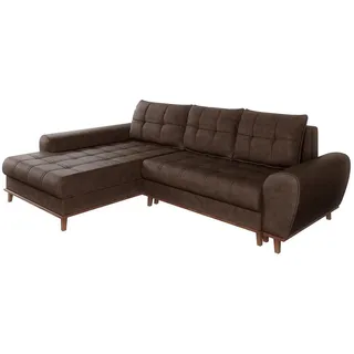 luma-home Ecksofa im Scandi-Stil, Schlaffunktion, Bettkasten B268/T175/H86 cm, Ottomane links, Liegefl. 128x209 cm, Mikrofaserstoff in Vintage Braun / 21018 , Textil , Füllung: Polyurethan (PUR),Polyurethan (Pur) , L-Form , 268x175 cm , Wohnzimmer, Sofas & Couches, Wohnlandschaften, Ecksofas
