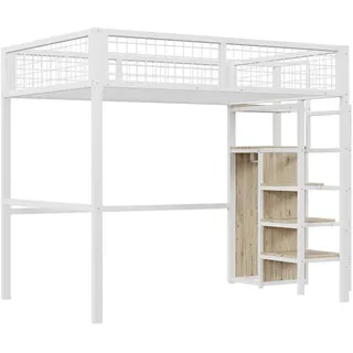 Stilvora Hochbett 140/200 cm in Weiß mit Leiter, Kleiderschrank und Regal Metall Kinderbett , Metall, Holz , 140x200 cm , Babymöbel & Kindermöbel, Kinderzimmer & Jugendzimmer, Kinderbetten, Hochbetten