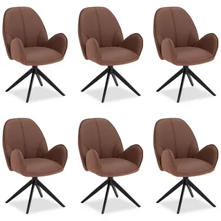 Homestyle4u Polsterstuhl Bouclé Leder Braun 6er Set
