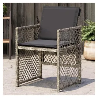 Gartenstühle mit Kissen 4 Stück, Grau Poly Rattan, Stapelstühle für Balkon und Garten