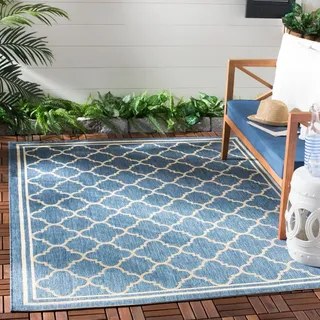 SAFAVIEH Geometrisch Teppich für Wohnzimmer, Esszimmer, Schlafzimmer - Courtyard Collection, Kurzer Flor, Blau und Beige, 160 X 231 cm