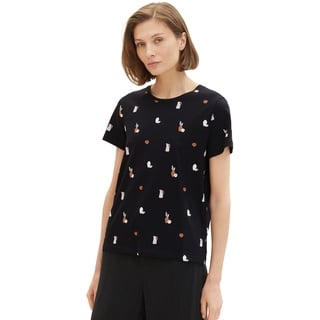 TOM TAILOR Damen Sommer T-Shirt aus Baumwolle,31886 - Black Vase Design,S