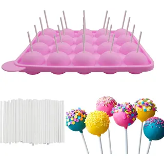 MytaYt 20 Cake Pop Silikonform Backform Silikon Cake Pop Silikon Form mit Stäbchen Silicon Pop Lollipop Form für Lollipop Cupcakes Süßigkeiten Gelee Schokolade Rosa