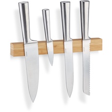 Relaxdays Magnetleiste Bambus, 30 cm, 4 Magnete, natürliche Maserung, Messerleiste für Küchmesser, Besteck, natur, 1 Stück