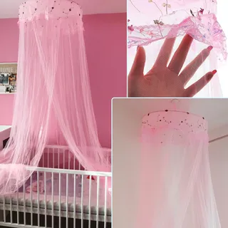 Gredstar Moskitonetze für Babybetten, Einzelbetten, Doppelbetten, Betthimmel Mädchen Rund Baldachin Spitzen-Betthimmel Fliegengitter Bettvorhänge Mückennetz für Dekoration Insektenschutz Netz,Rosa