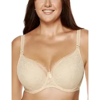 Gorteks Lingerie Maman-B4 gepolsterter Spitzen-Still-BH, Damen-BH mit Bügeln, Umstands-BH, Taschen für Stilleinlagen, klassischer BH - 80B, beige