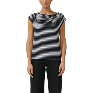 T-Shirt S.OLIVER BLACK LABEL, Damen, Gr. 42, navy stripe, Jersey, Obermaterial: 95% Baumwolle, 5% Elasthan, gestreift, normal hüftbedeckend, Wasserfallausschnitt, Shirts T-Shirt, mit Wasserfallausschnitt und Streifen-Design