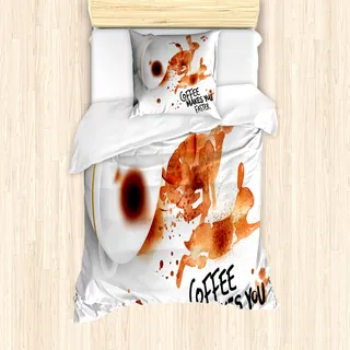 ABAKUHAUS Kaffee-Kunst Bettbezug Set für Einzelbetten, Trinken Sie inspiriert Sein, Milbensicher Allergiker geeignet mit Kissenbezug, Siena Weiß Schwarz - Weiß
