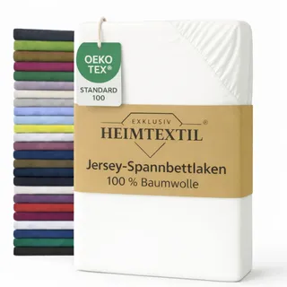 EXKLUSIV HEIMTEXTIL Marke Jersey Spannbettlaken 120 x 200 cm 100% Baumwolle Öko - Tex Zertifiziert, Markenqualität, Matratzenhöhe bis 25 cm, Weiß