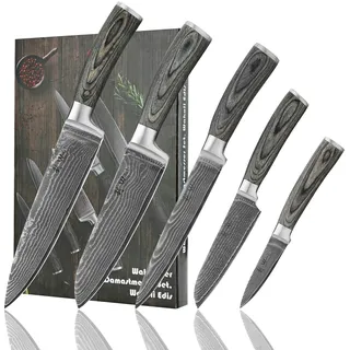 Wakoli EDIS 5er Damastmesser-Set I 8-20 cm Klinge I Pakkaholzgriffe