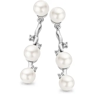 Orphelia Damen-Ohrhänger 925 Silber rhodiniert Zirkonia weiß Rundschliff Perle Naturperlen Creme 3 cm - ZO-5081