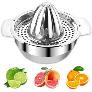 DONGDA Zitronenpresse Edelstahl, Manuell Zitruspresse mit Behälter Robust Orangenpresse Spülmaschinenfest für Zitronen Orange und Zitrus - Fassungsvermögen 450ml