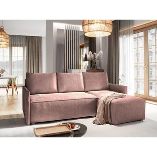 Masseno Ecksofa PERUSI mit Schlaffunktion L-Form, Sofa mit Bettkasten, Wohnzimmersofa, Couch, Soffa, Bettsofa, Couchgarnitur- Lila, POSO 130 - Lila