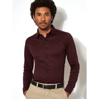 Langarmhemd DESOTO "Jerseyhemd Casual Kent", Herren, Gr. XL, N-Gr, rot (schwarz burgundy piqué), Jersey, Obermaterial: 100% Baumwolle, unifarben, slim fit normal, Rundhals, Raglanärmel,Ärmel mit Ärmelschlitz 1-Knopf-Manschette mit Schlitz, Hemden Langarmhemd