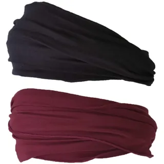 Dünnes Lauf Stirnband Sport Haarband Herren, Bandana Damen Sommer Japanische Mode Lang, Loop Tuch Zum Binden Schwarz Weinrot 2-Pack