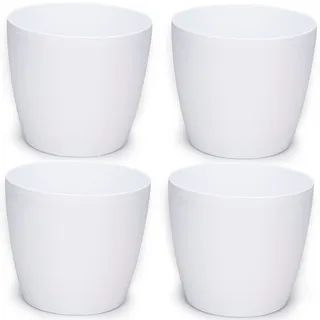 PECZEKO Glänzende Blumentöpfe - Deko Pflanztopf für Blumen & Kräuter - Langlebige & leichte runde Kunststoff-Pflanzentöpfe für Wohn- & Esszimmer, Küche, Terrasse, Balkon - 4er-Set - (Weiß, ø 12 cm)