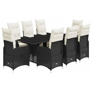 vidaXL 9-tlg. Garten-Bistro-Set mit Kissen Schwarz Poly Rattan - Schwarz