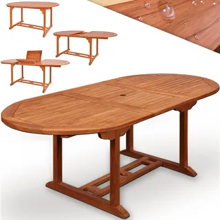 Gartentisch ausziehbar 150‐200cm Eukalyptusholz wetterfest Schirmhalter