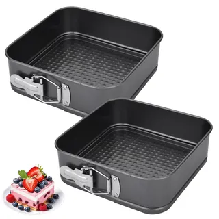 IVEOPPE Springform 18cm Quadrat Backform - 2 Stück Klein Kuchenform mit Antihaftbeschichtung, Mini Backformen, Tortenform, Kuchenformen für Kuchen Backen