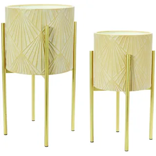Main + Mesa, Moderne Boho-Blumentöpfe aus Metall mit Prägung und Ständern, Creme und Gold, 2er-Set in verschiedenen Größen