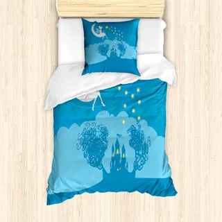 ABAKUHAUS Fantasie Mantele, Märchen-Prinzessin Mädchen, Milbensicher Allergiker geeignet mit Kissenbezügen, 135 cm x 200 cm - 80 x 80 cm, Weiß Blau