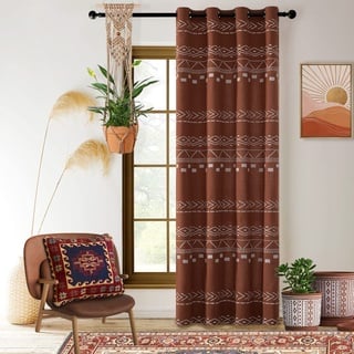 Rost-Vorhänge, 213 cm Länge für Wohnzimmer, halbdurchsichtig/Verdunkelung, Schlammtuch, Mitte des Jahrhunderts, Herbst, böhmische Dekor/afrikanisches Hippie/Boho-Fenstervorhänge für Schlafzimmer, 213