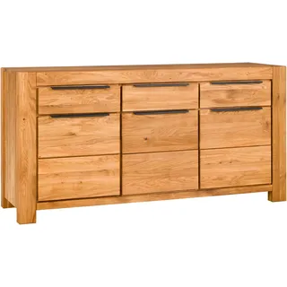 Kommode HOME AFFAIRE, braun, B:172cm H:85cm T:45cm, Holz teilmassiv, Sideboards, Kommode, 6 Faächer und 3 Schubladen. schwarze Griffe