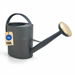 Gießkanne 10l, Gießkanne Metall für Garten & Balkon, Hochwertige Giesskanne 10 Liter aus verzinktem Metall, Gießkanne mit abnehmbarer Brause, Gießkanne retro mit Messingbrause, Gießkanne Anthrazit