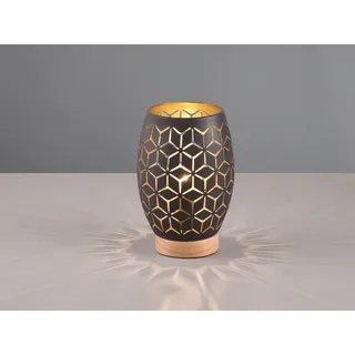 Kleine Orientalische LED Nachttischlampe Schwarz Golden mit Holzfuß, Höhe 21cm - Schwarz, Gold