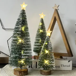 Mini Weihnachtsbaum Mit Beleuchtung, 3 Stück LED künstlicher Weihnachtsbaum Klein, Mit Bunte Lichter e Holzständer,Für Weihnachtsdeko Innen, Büro, Table, Party, Tisch Winterdeko