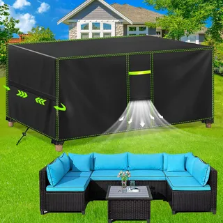 FORTRY Abdeckung Gartenmöbel Wasserdicht, 242x162x100cm, Winterfest Schutzhülle für Gartenmöbel, 420D Oxford Plane für Gartentisch Möbelsets Terrassenmöbel, Patio Furniture, Rechteckig Tischabdeckung
