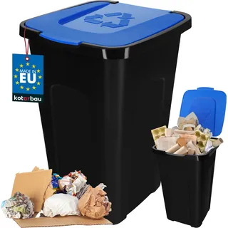 KOTARBAU® Abfalleimer 50l Mülltrennung Deckel in Blau Polyethylen Mülltonne 50l Abfalltonne mit Deckel Eimer 50l mit Deckel Mülltonne groß Eimer 50 Liter - Blau